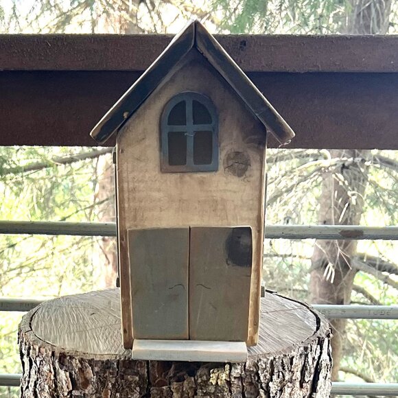 Vintage Handmade Primitive Wooden House, 12" x 11" - Picture 2 of 9